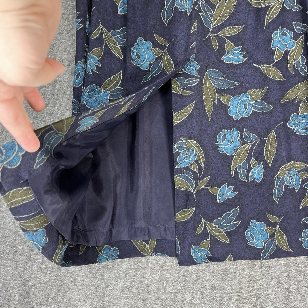 Vintage Rena Rowan Maxi Skirt 14W Blue Floral Straight Lined Slit Modest 90s - Picture 14 of 16